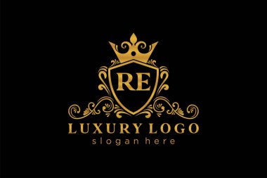 RE Kraliyet Lüks Logosu Restoran, Kraliyet, Butik, Cafe, Otel, Heraldic, Mücevher, Moda ve diğer vektör çizimleri için vektör sanatı şablonu.
