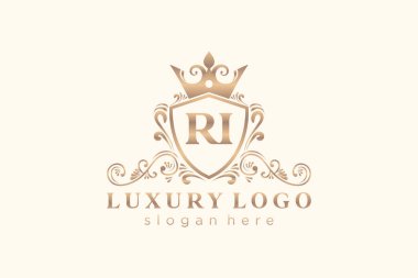 RI Kraliyet Logosu Restoran, Kraliyet, Butik, Cafe, Otel, Heraldic, Mücevher, Moda ve diğer vektör ilüstrasyonları için vektör sanatı şablonu.