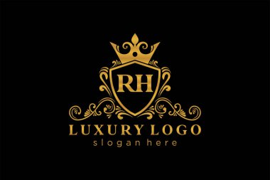 RH Letter Kraliyet Lüks Logosu Restoran, Kraliyet, Butik, Cafe, Otel, Heraldic, Mücevher, Moda ve diğer vektör ilüstrasyonları için vektör sanatı şablonu.