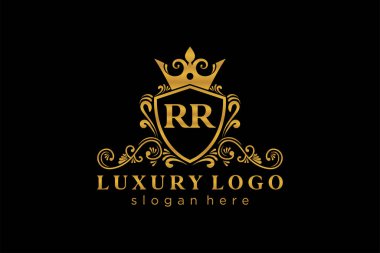 RR Letter Kraliyet Lüks Logosu Restoran, Kraliyet, Butik, Cafe, Otel, Heraldic, Mücevher, Moda ve diğer vektör ilüstrasyonları için vektör sanatı şablonu.