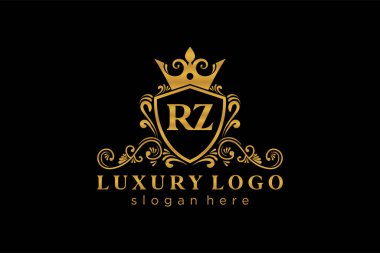 RZ Letter Kraliyet Logosu Restoran, Kraliyet, Butik, Cafe, Otel, Heraldic, Mücevher, Moda ve diğer vektör çizimleri için vektör sanatı şablonu.