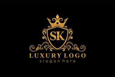 SK Kraliyet Logosu Restoran, Kraliyet, Butik, Cafe, Otel, Heraldic, Mücevher, Moda ve diğer vektör illüstrasyonları için vektör sanatı şablonu.