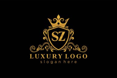 SZ Letter Kraliyet Logosu Restoran, Kraliyet, Butik, Cafe, Otel, Heraldic, Mücevher, Moda ve diğer vektör ilüstrasyonları için vektör sanatı şablonu.