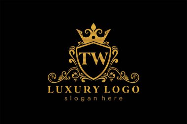 Restaurant, Royalty, Boutique, Cafe, Hotel, Heraldic, Mücevher, Moda ve diğer vektör illüstrasyonları için TW Kraliyet Logosu tasarımı.