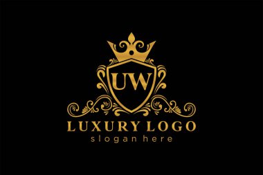 UW Letter Kraliyet Logosu Restoran, Kraliyet, Butik, Cafe, Otel, Heraldic, Mücevher, Moda ve diğer vektör ilüstrasyonları için vektör sanatı şablonu.