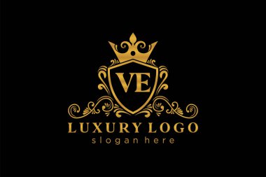 VE Letter Kraliyet Lüks Logosu Restoran, Kraliyet, Butik, Cafe, Otel, Heraldic, Mücevher, Moda ve diğer vektör çizimleri için vektör sanatı şablonu.