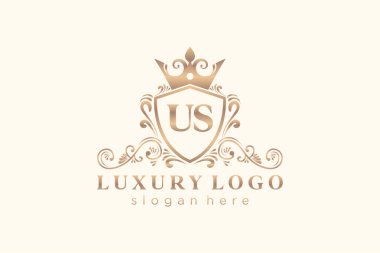 US Letter Kraliyet Logosu Restoran, Kraliyet, Butik, Cafe, Otel, Heraldic, Mücevher, Moda ve diğer vektör çizimleri için vektör sanatı şablonu.