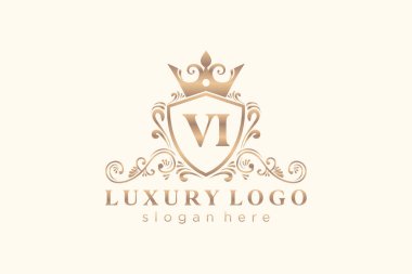 VI Kraliyet Logosu Restoran, Kraliyet, Butik, Cafe, Otel, Heraldic, Mücevher, Moda ve diğer vektör ilüstrasyonları için vektör sanatı şablonu.