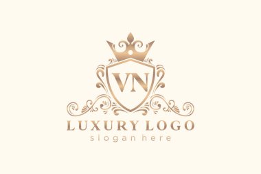 VN Kraliyet Logosu Restoran, Kraliyet, Butik, Cafe, Otel, Heraldic, Mücevher, Moda ve diğer vektör illüstrasyonları için vektör sanatı şablonu.