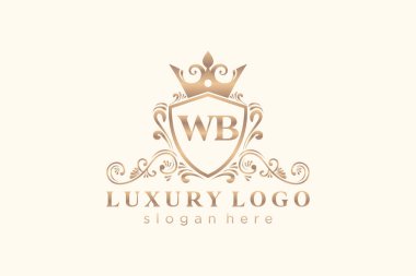 WB Kraliyet Logosu Restoran, Kraliyet, Butik, Cafe, Otel, Heraldic, Mücevher, Moda ve diğer vektör ilüstrasyonları için vektör sanatı şablonu.