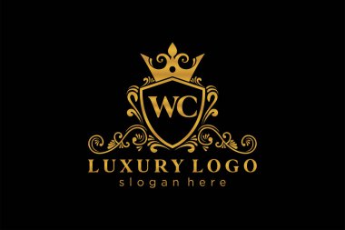 WC Kraliyet Logosu Restoran, Kraliyet, Butik, Cafe, Otel, Heraldic, Mücevher, Moda ve diğer vektör ilüstrasyonları için vektör sanatı şablonu.