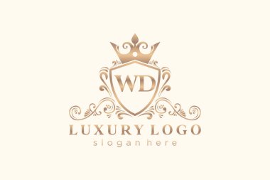WD Kraliyet Logosu Restoran, Kraliyet, Butik, Cafe, Otel, Heraldic, Mücevher, Moda ve diğer vektör ilüstrasyonları için vektör sanatı şablonu.