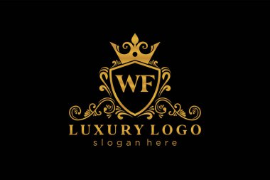 WF Kraliyet Logosu Restoran, Kraliyet, Butik, Cafe, Otel, Heraldic, Mücevher, Moda ve diğer vektör ilüstrasyonları için vektör sanatı şablonu.