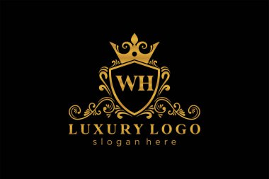 WH Harfi Kraliyet Logosu Restoran, Kraliyet, Butik, Cafe, Otel, Heraldic, Mücevher, Moda ve diğer vektör ilüstrasyonları için vektör sanatı şablonu.