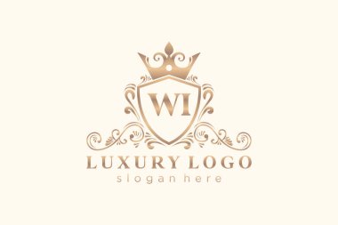 WI Kraliyet Logosu Restoran, Kraliyet, Butik, Cafe, Otel, Heraldic, Mücevher, Moda ve diğer vektör ilüstrasyonları için vektör sanatı şablonu.
