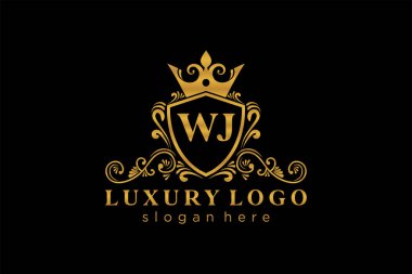 WJ Letter Kraliyet Logosu Restoran, Kraliyet, Butik, Cafe, Otel, Heraldic, Mücevher, Moda ve diğer vektör çizimleri için vektör sanatı şablonu.
