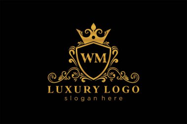 WM Kraliyet Logosu Restoran, Kraliyet, Butik, Cafe, Otel, Heraldic, Mücevher, Moda ve diğer vektör ilüstrasyonları için vektör sanatı şablonu.