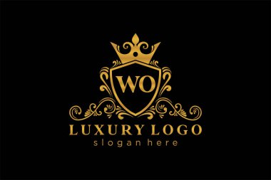 WO Kraliyet Logosu Restoran, Kraliyet, Butik, Cafe, Otel, Heraldic, Mücevher, Moda ve diğer vektör ilüstrasyonları için vektör sanatı şablonu.