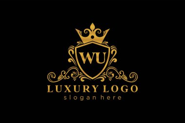 WU Letter Kraliyet Logosu Restoran, Kraliyet, Butik, Cafe, Otel, Heraldic, Mücevher, Moda ve diğer vektör ilüstrasyonları için vektör sanatı şablonu.