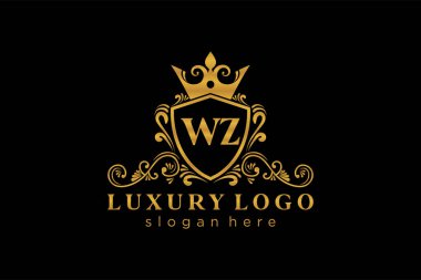 WZ Letter Kraliyet Logosu Restoran, Kraliyet, Butik, Cafe, Otel, Heraldic, Mücevher, Moda ve diğer vektör ilüstrasyonları için vektör sanatı şablonu.
