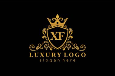 XF Kraliyet Logosu Restoran, Kraliyet, Butik, Cafe, Otel, Heraldic, Mücevher, Moda ve diğer vektör illüstrasyonları için vektör sanatı şablonu.