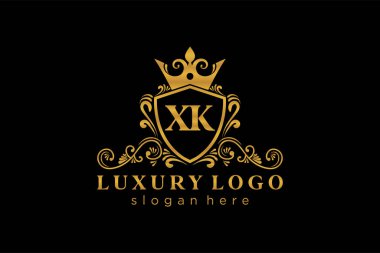 Restoran, Krallık, Butik, Cafe, Otel, Heraldic, Mücevher, Moda ve diğer vektör illüstrasyonları için XK Kraliyet Logosu vektör sanatı şablonu.