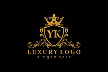 YK Letter Kraliyet Logosu Restoran, Kraliyet, Butik, Cafe, Otel, Heraldic, Mücevher, Moda ve diğer vektör ilüstrasyonları için vektör sanatı şablonu.