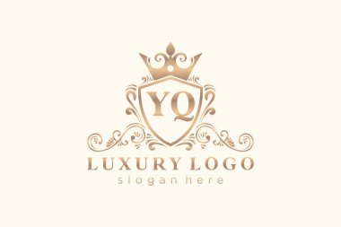 YQ Harfi Kraliyet Logosu Restoran, Kraliyet, Butik, Cafe, Otel, Heraldic, Mücevher, Moda ve diğer vektör ilüstrasyonları için vektör sanatı şablonu.