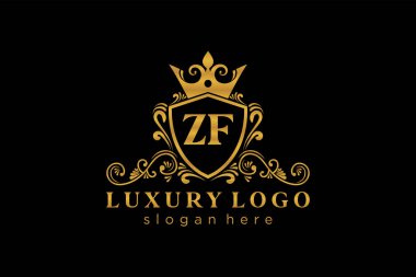 ZF Kraliyet Logosu Restoran, Kraliyet, Butik, Cafe, Otel, Heraldic, Mücevher, Moda ve diğer vektör ilüstrasyonları için vektör sanatı şablonu.