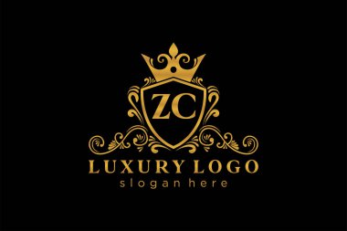 ZC Letter Kraliyet Logosu Restoran, Kraliyet, Butik, Cafe, Otel, Heraldic, Mücevher, Moda ve diğer vektör çizimleri için vektör sanatı şablonu.