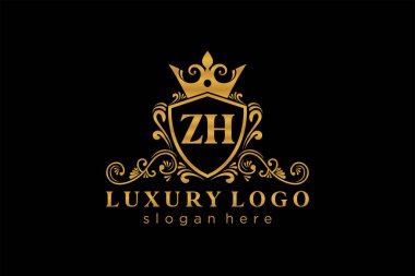 ZH Letter Kraliyet Lüks Logosu Restoran, Kraliyet, Butik, Cafe, Otel, Heraldic, Mücevher, Moda ve diğer vektör ilüstrasyonları için vektör sanatı şablonu.