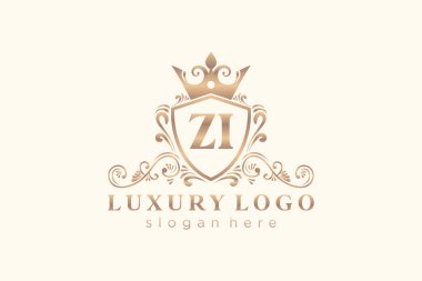 ZI Letter Kraliyet Logosu Restoran, Kraliyet, Butik, Cafe, Otel, Heraldic, Mücevher, Moda ve diğer vektör çizimleri için vektör sanatı şablonu.
