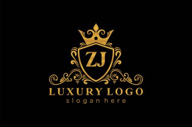 ZJ Letter Kraliyet Logosu Restoran, Kraliyet, Butik, Cafe, Otel, Heraldic, Mücevher, Moda ve diğer vektör ilüstrasyonları için vektör sanatı şablonu.