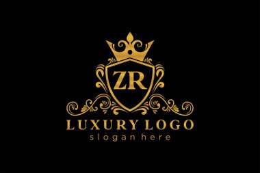 ZR Letter Kraliyet Lüks Logosu Restoran, Kraliyet, Butik, Cafe, Otel, Heraldic, Mücevher, Moda ve diğer vektör ilüstrasyonları için vektör sanatı şablonu.