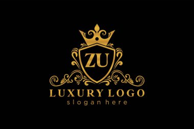 ZU Letter Kraliyet Logosu Restoran, Kraliyet, Butik, Cafe, Otel, Heraldic, Mücevher, Moda ve diğer vektör ilüstrasyonları için vektör sanatı şablonu.