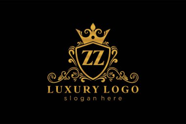 ZZ Letter Kraliyet Lüks Logosu Restoran, Kraliyet, Butik, Cafe, Otel, Heraldic, Mücevher, Moda ve diğer vektör ilüstrasyonları için vektör sanatı şablonu.