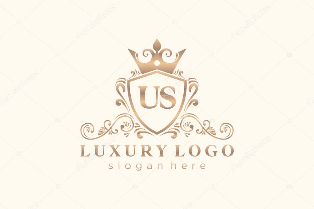 US Letter Royal Luxury Logo template in vector art for Restaurant, Royalty, Boutique, Cafe, Hotel, Heraldic, Jewelry, Fashion and other vector illustration.