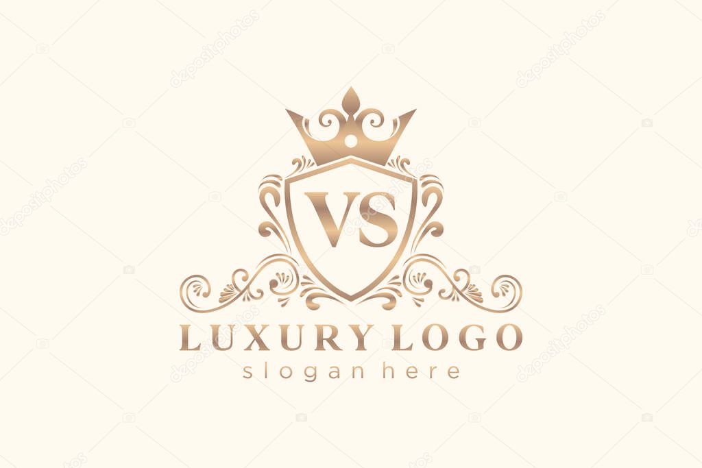 VS Letter Royal Luxury Logo template in vector art for Restaurant, Royalty, Boutique, Cafe, Hotel, Heraldic, Jewelry, Fashion and other vector illustration.