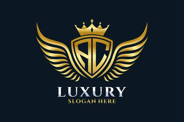 Luxury Royal Wing Letter Crest Gold Color Logo Vector Victory — Stock Vector