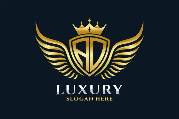 Luxury Royal Wing Letter Crest Gold Color Logo Vector Victory — Stock Vector