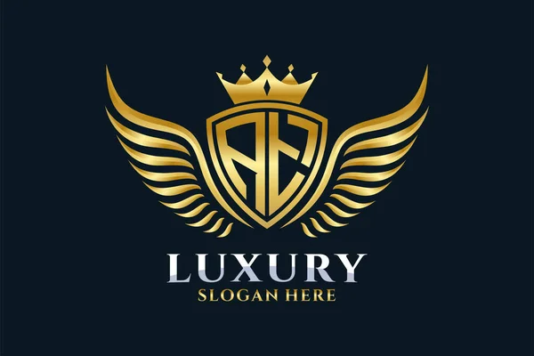 Luxus Königlicher Flügel Buchstabe Wappen Gold Farbe Logo Vektor Victory — Stockvektor