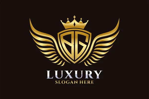 Luxury Royal Wing Letter Crest Gold Color Logo Vector Logótipo — Vetor de Stock