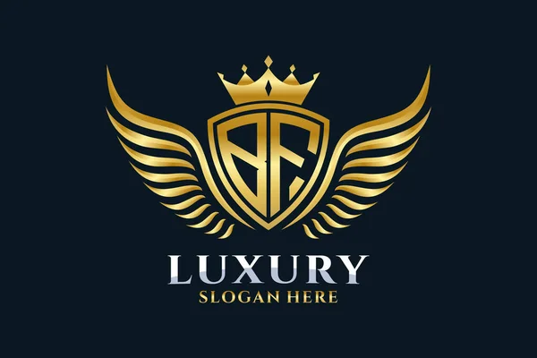Luxury Royal Wing Letter Crest Gold Color Logo Vector Victory — Stock Vector