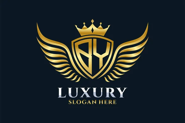 Luxus Königlichen Flügel Brief Wappen Gold Farbe Logo Vektor Victory — Stockvektor
