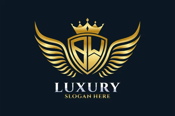 Luxury Royal Wing Letter Crest Gold Color Logo Vector Logótipo — Vetor de Stock