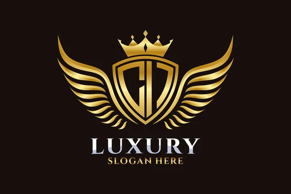 Luxe Koninklijke Vleugel Letter Crest Gouden Kleur Logo Vector Victory — Stockvector