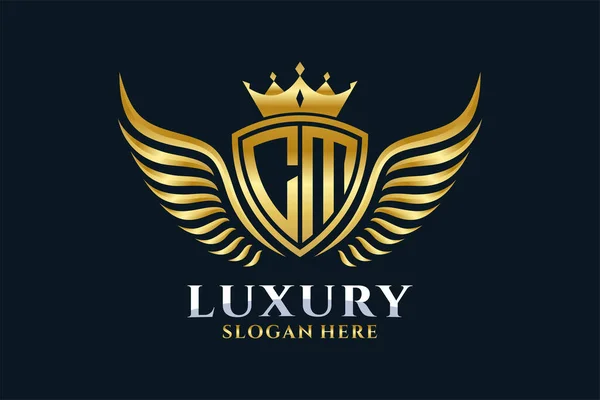 Luxe Koninklijke Vleugel Letter Crest Gouden Kleur Logo Vector Victory — Stockvector