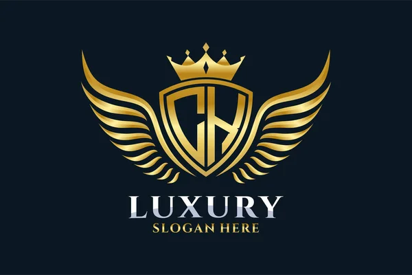 Luxury Royal Wing Letter Crest Gold Color Logo Vector Victory — Stock Vector