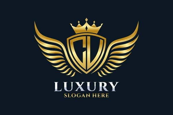 Luxus Königlichen Flügel Buchstabe Wappen Gold Farbe Logo Vektor Victory — Stockvektor