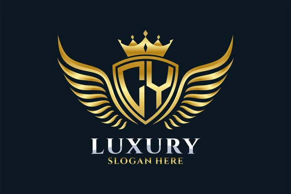 Luxury Royal Wing Letter Crest Gold Color Logo Vector Victory — Stock Vector